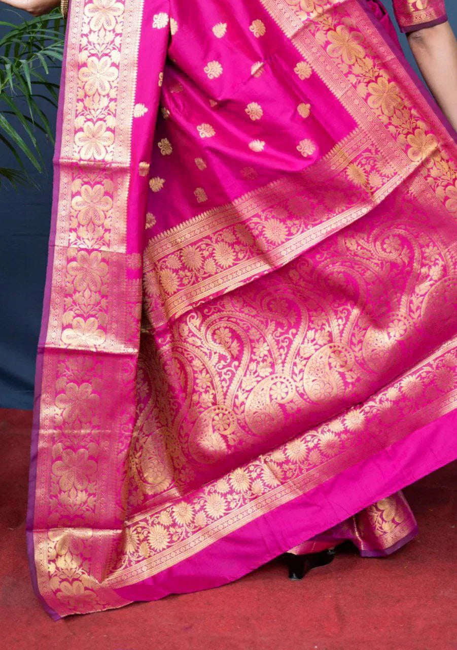 Pink Silk Woven Banarasi Saree