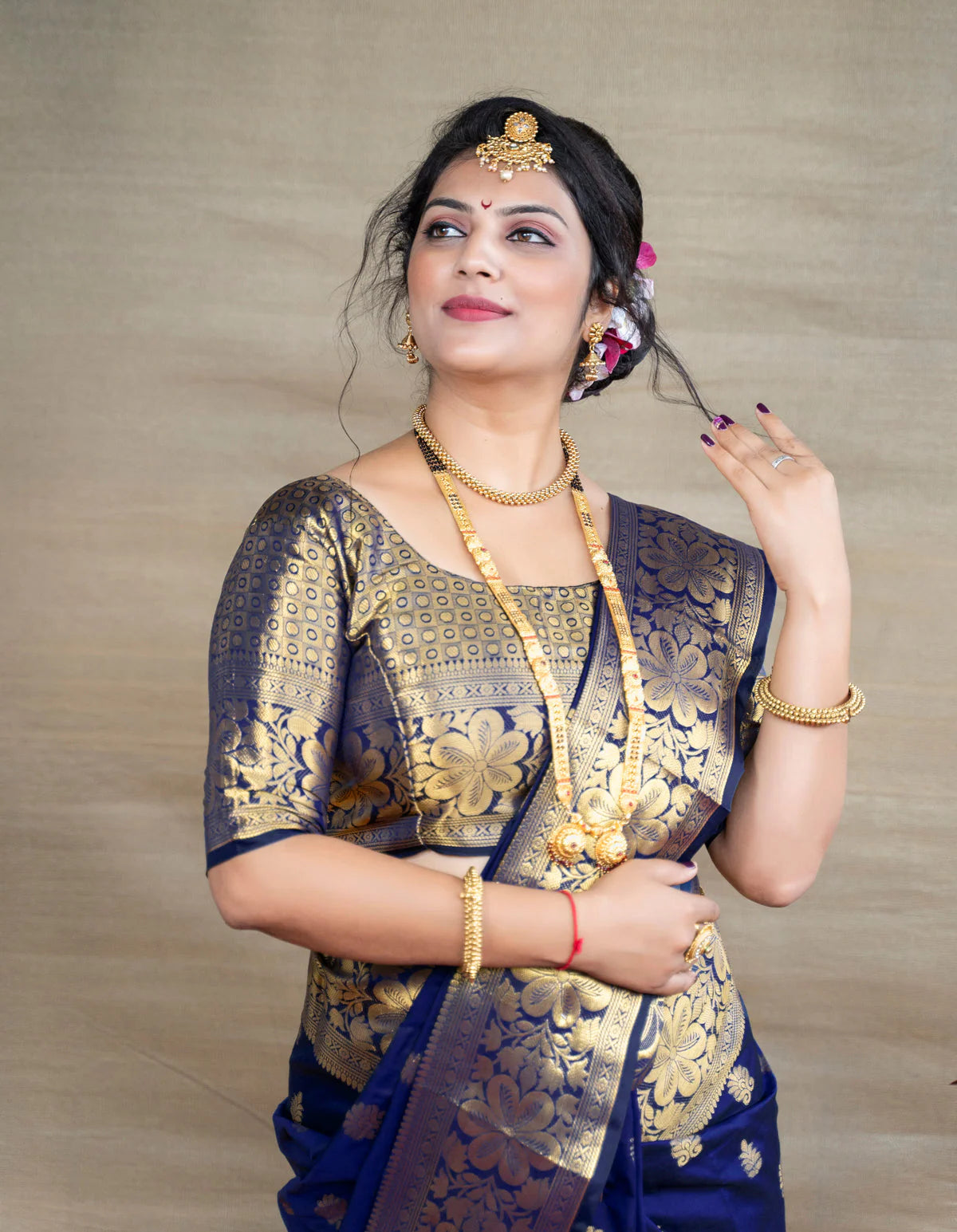 Navy Silk Woven Banarasi Saree