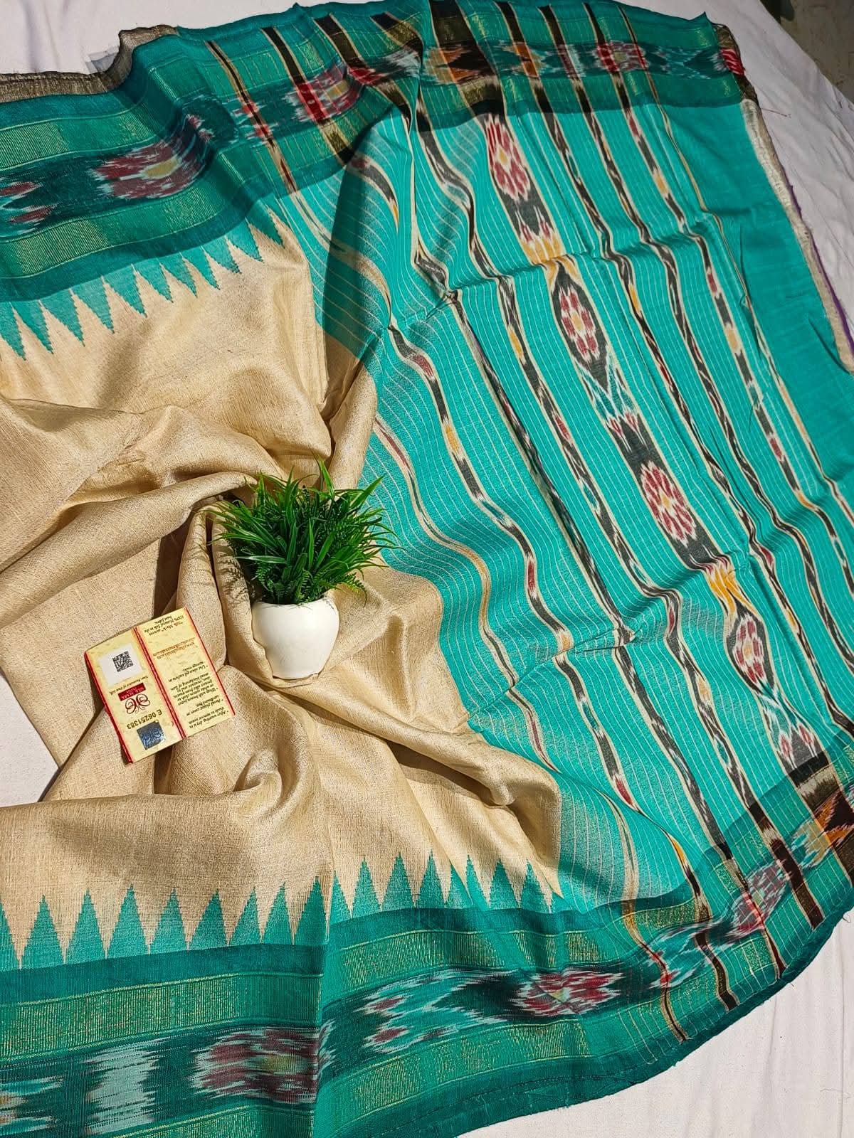 Dola Silk Pochampally Designer Printed Saree With Unstitched Blouse Piece For Women