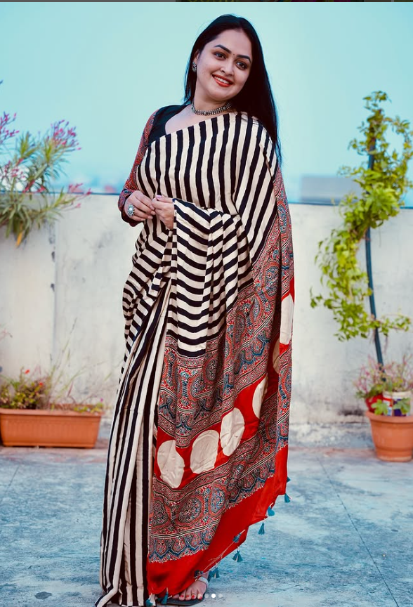 Ajrakh Handblock Print Premium Saree