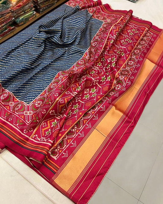 Sawan Special Bandhani Designer Printed Patola Silk Saree