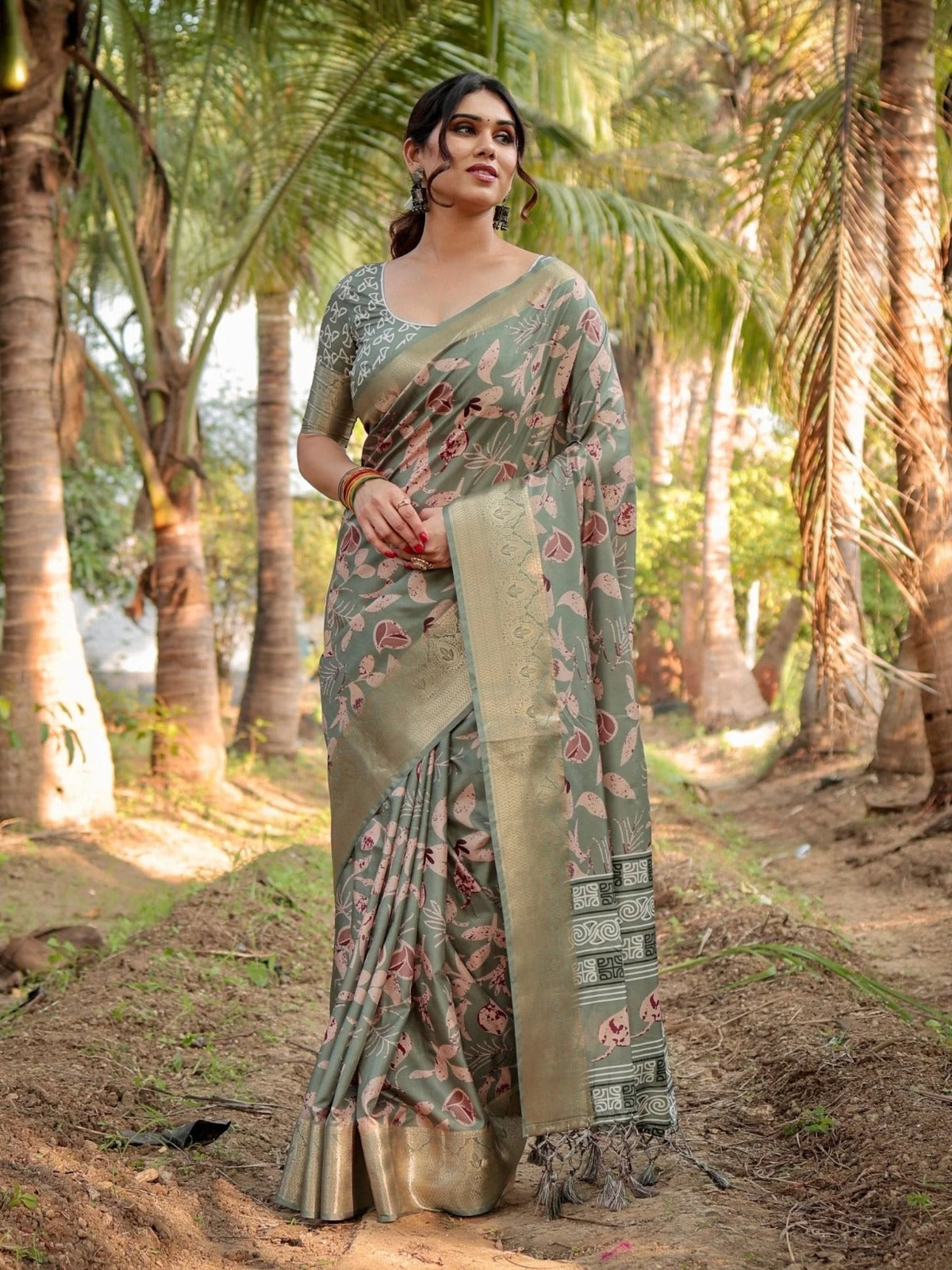 Olive Soft Tussar Silk Saree with Contemporary Pallu