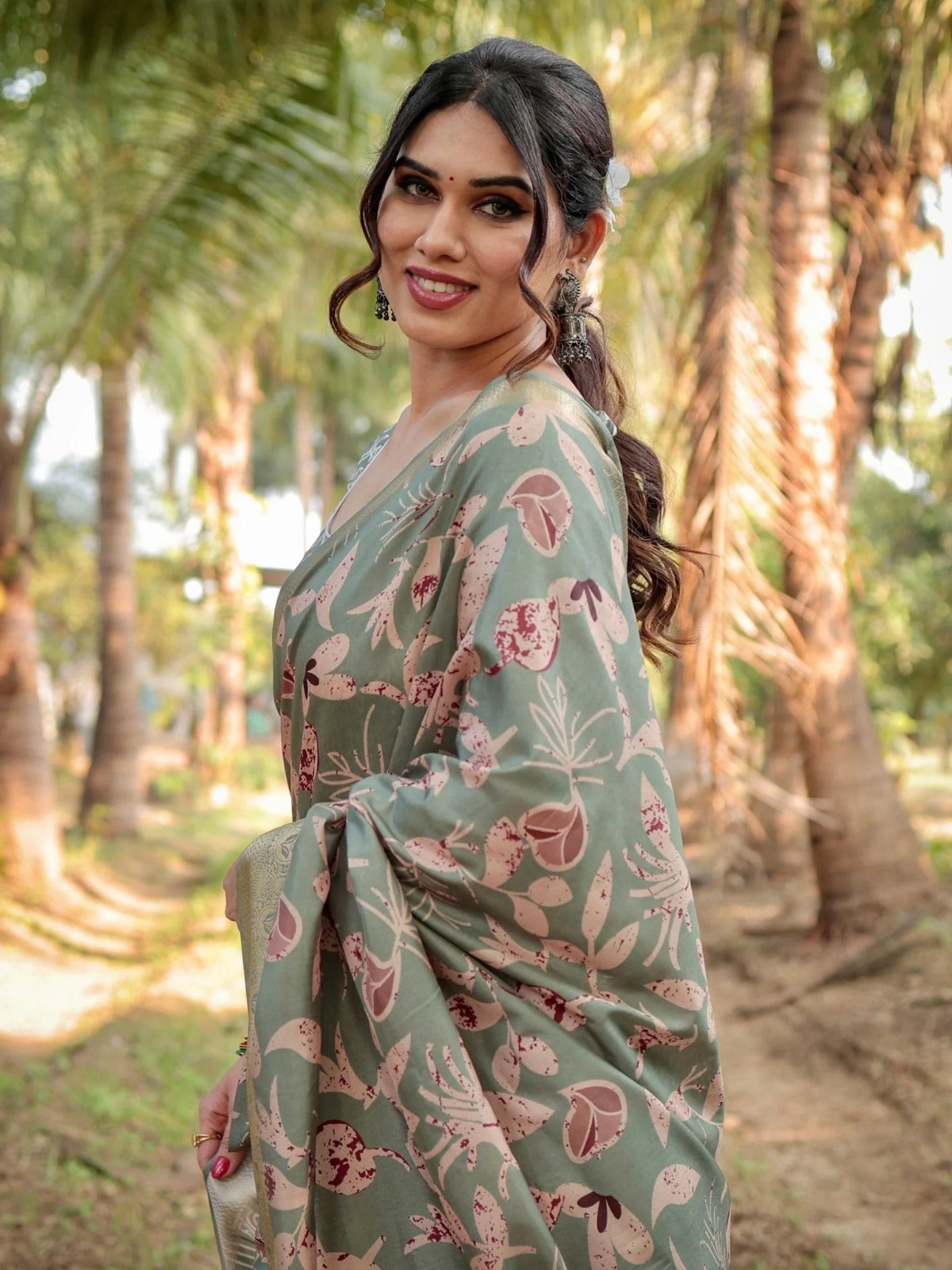 Olive Soft Tussar Silk Saree with Contemporary Pallu