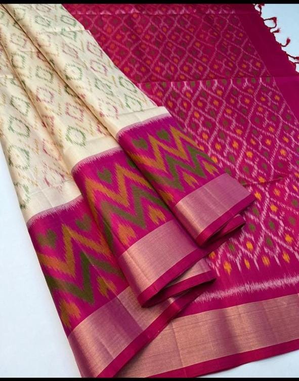 POCHAMMPALLI DESIGNER PRINTED AND & DOLLA SILK FABRIC SAREES