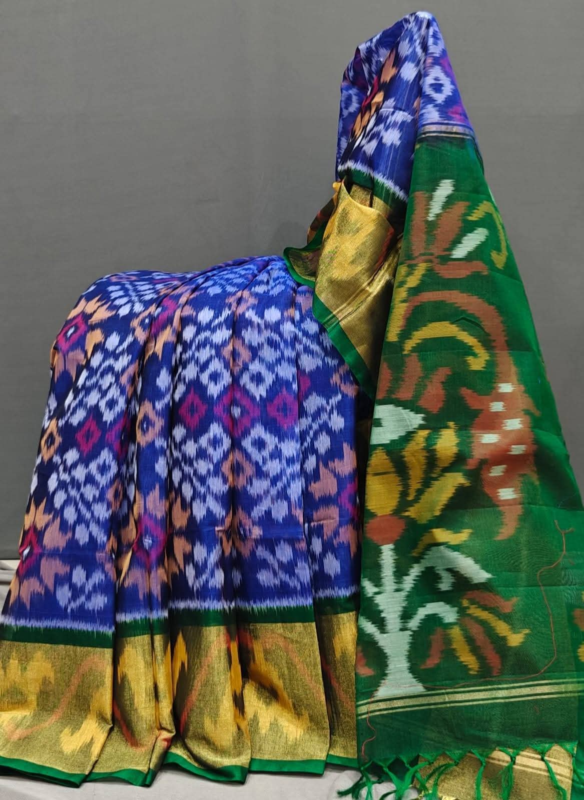 Multicolor Dola Silk Pochampally Designer Printed Saree With Unstitched Blouse Piece For Women